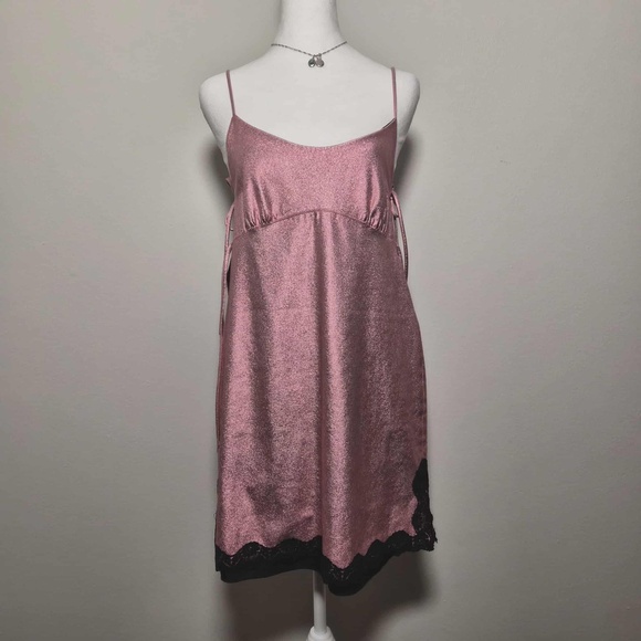 Anna Sui Bubble Gum Pink Whimsigoth Fairy Metallic Faux Leather Mini Dress US 12 - Picture 5 of 14